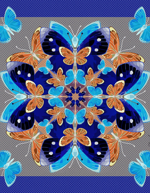 Butterfly Kaleidoscope Cobalt flat